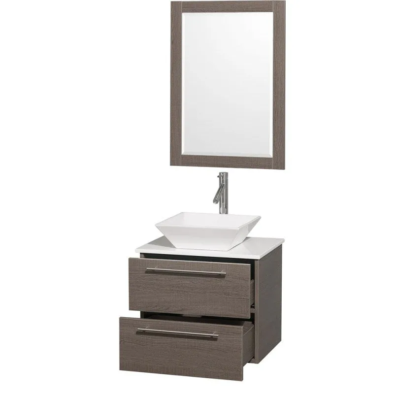 Wyndham Collection Amare 24" Wall-Mounted Bathroom Vanity Set with Vessel Sink - Gray Oak WC-R4100-24-GROAK