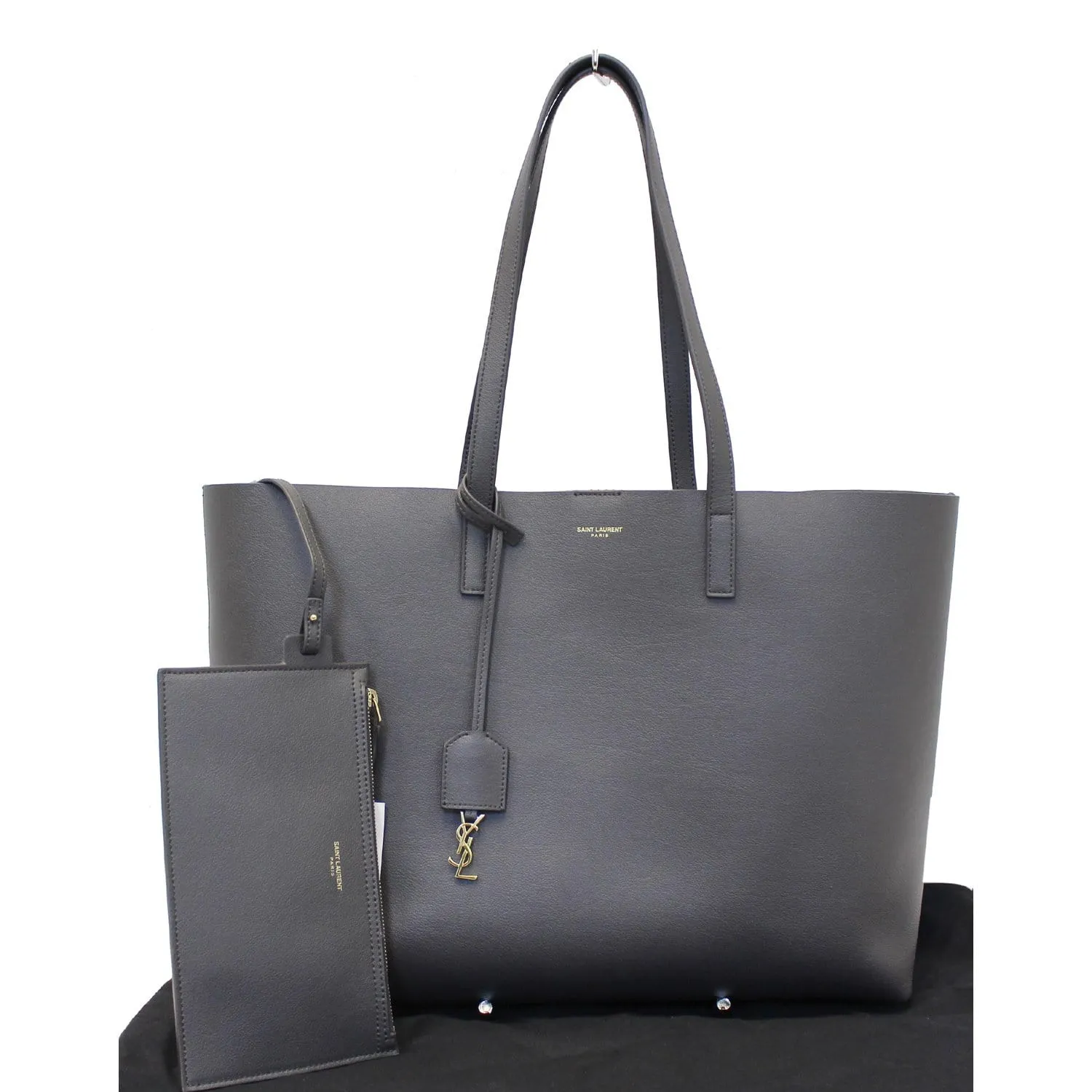Yves Saint Laurent Leather Shopping Tote Bag Grey