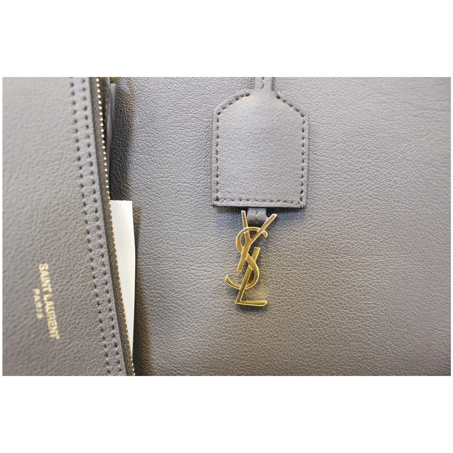 Yves Saint Laurent Leather Shopping Tote Bag Grey
