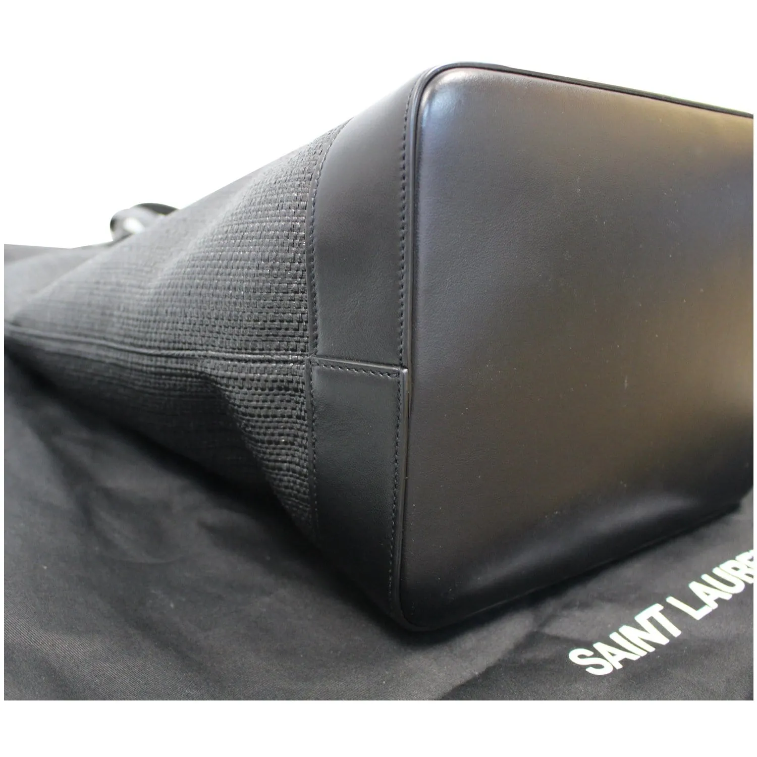 YVES SAINT LAURENT Teddy Canvas/Leather Drawstring Shopping Tote Black - Last Call