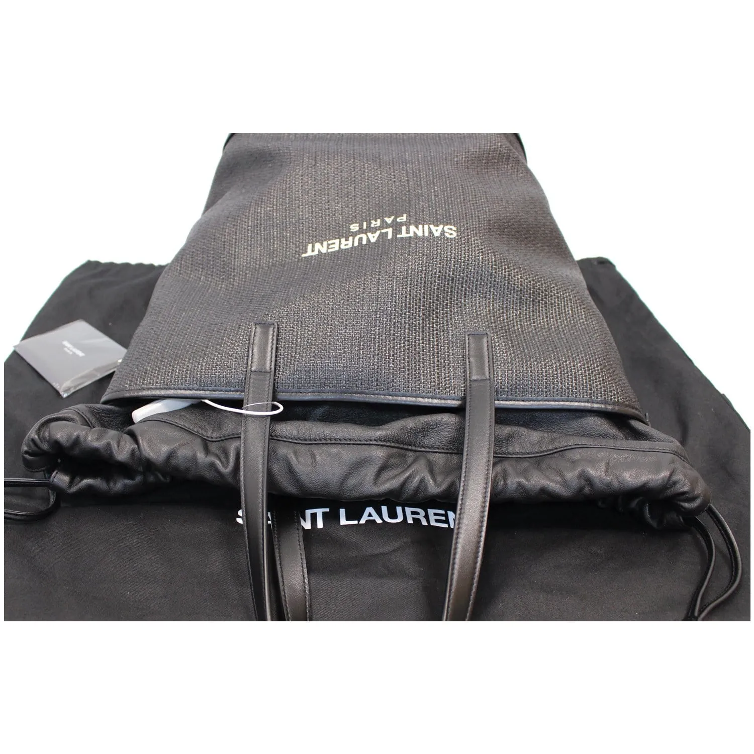 YVES SAINT LAURENT Teddy Canvas/Leather Drawstring Shopping Tote Black - Last Call